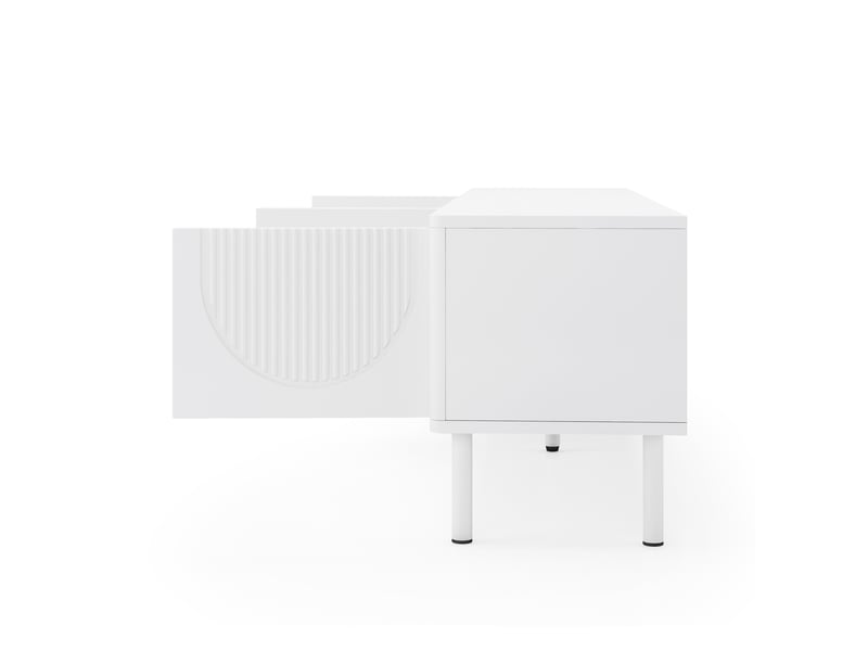 Meuble tv blanc, rangement, gestion des câbles, étagères réglables, plan relevable, design moderne - 180x40x52cm - salon  - Conforama B