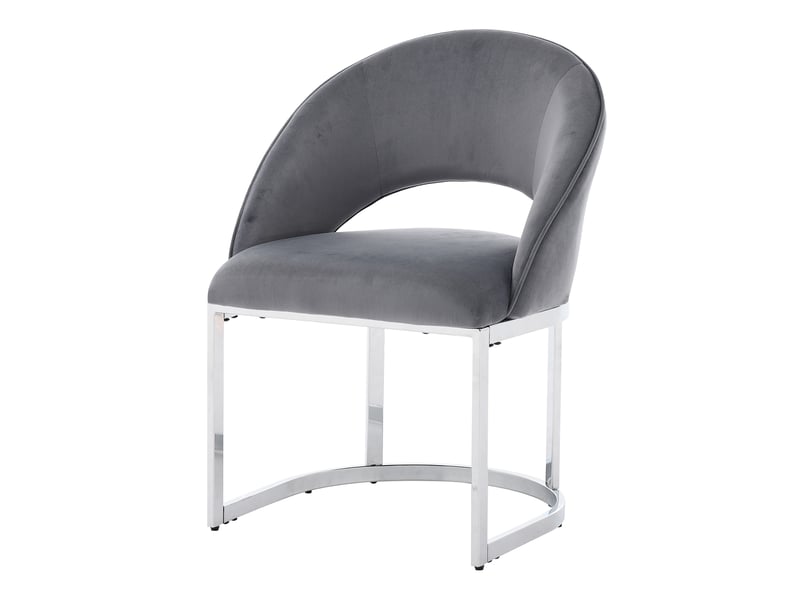  Lot de 4 chaises de salle à manger avec dossier arrondi et pieds métalliques en velours gris et argenté  - Conforama A