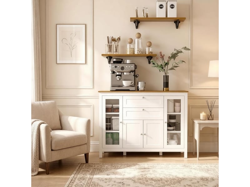  Buffet modèle modern, meuble salon avec portes vitrées, étagères réglables, rangement polyvalent 1 pièce  - Conforama B