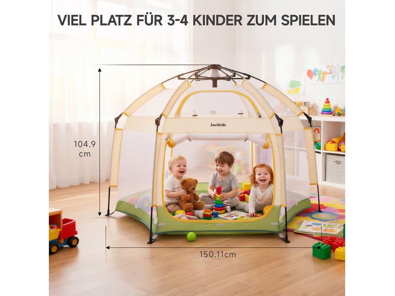  Tente de jeu pour enfants pop-up hexagonal 150x150x105 cm – vert et jaune – toit amovible, sac et 12 piquets  - Conforama C