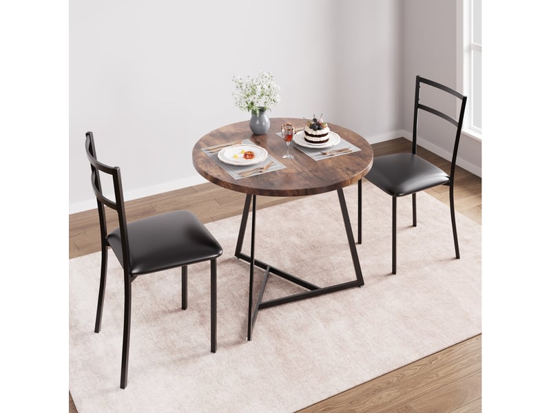  Ensemble salle à manger pour 2 personnes - table ronde - 2 chaises rembourrées - idéal petit espace, appartement ou studio -marron cBc-gvZQ52NT0m72 - Conforama E