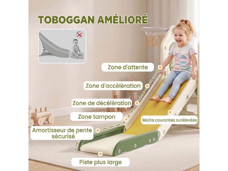  Toboggan pour enfant pliable 5-en-1 avec escalade, panier de basket, espace de rangement et ballon, crème  - Conforama R