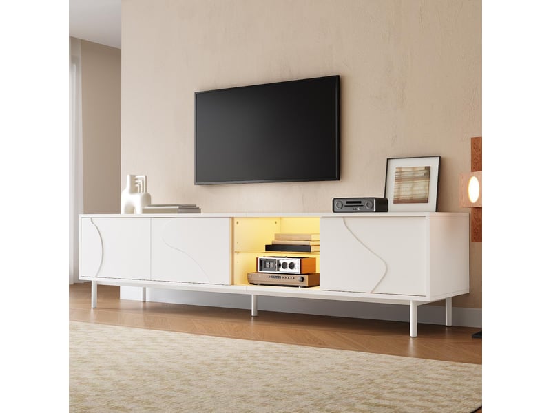  Meuble tv 3 portes coulissantes avec led mdf blanc 180 x 40 x 45 cm N621P471353W - Conforama E