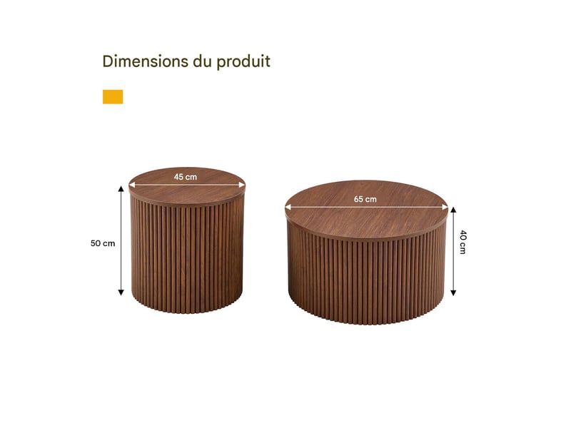  Lot de 2 tables basses gigognes rondes en mdf coloris noyer avec rangement - pangivo  - Conforama C