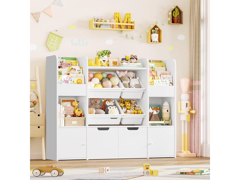  Meuble rangement enfant bibliothèque enfant boîtes amovibles blanc  - Conforama B