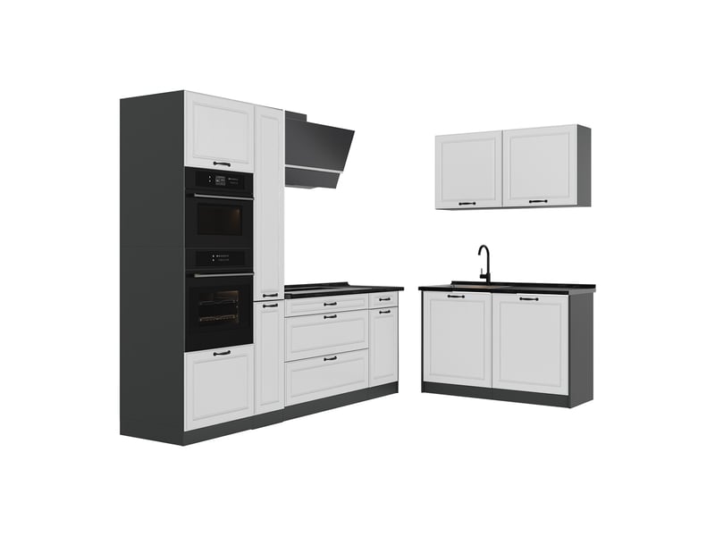  Vicco cuisine en angle, blanc campagneanthracite, 230 x 120 cm plan de travail anthracite  - Conforama A