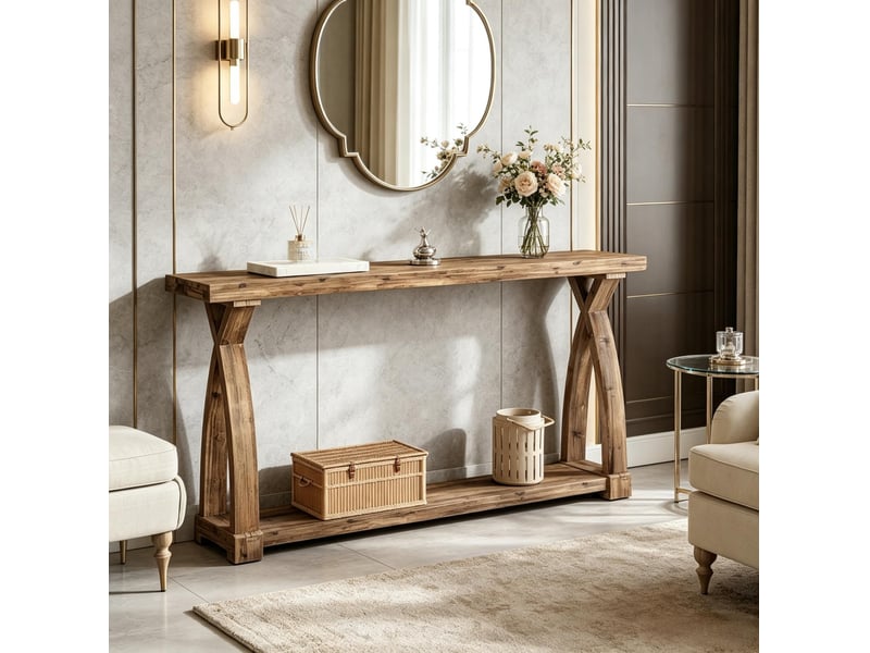  Table console en bois marron 160 cm à deux niveaux, style campagne élégant pour l'entrée ou le salon  - Conforama B