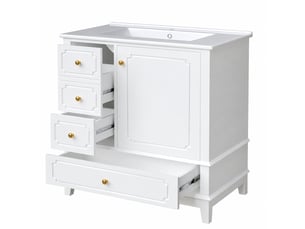Meuble vasque blanc 76,5 cm avec vasque en céramique et poignées dorées