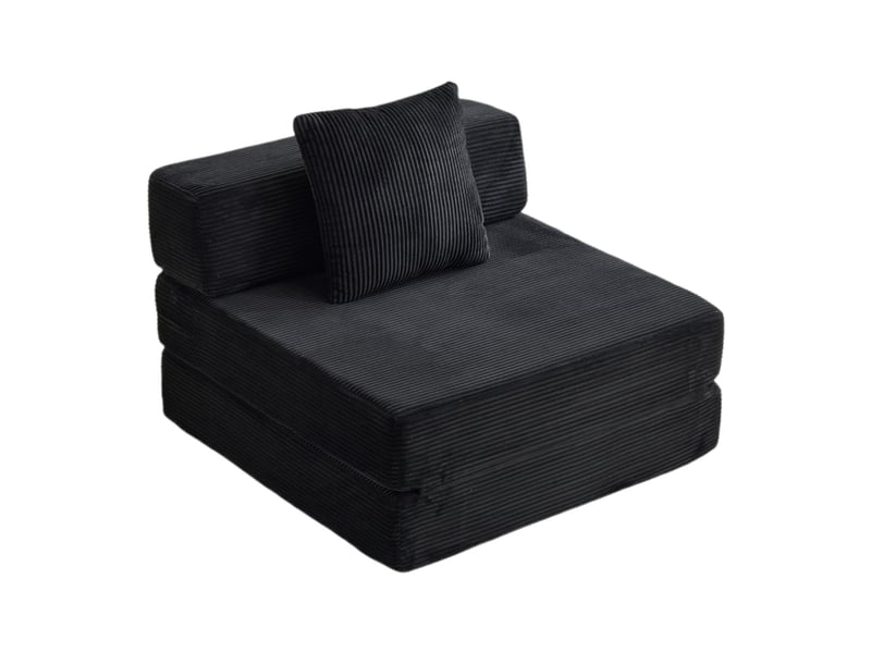  Fauteuil convertible corda, noir, canapé-lit sol, coussin dossier, accoudoirs, tissu velours côtelé  - Conforama D