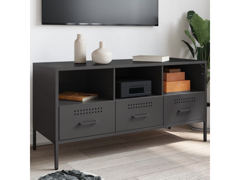  Meuble tv - banc tv - meuble de rangement noir 100,5x39x50,5 cm acier  - Conforama B