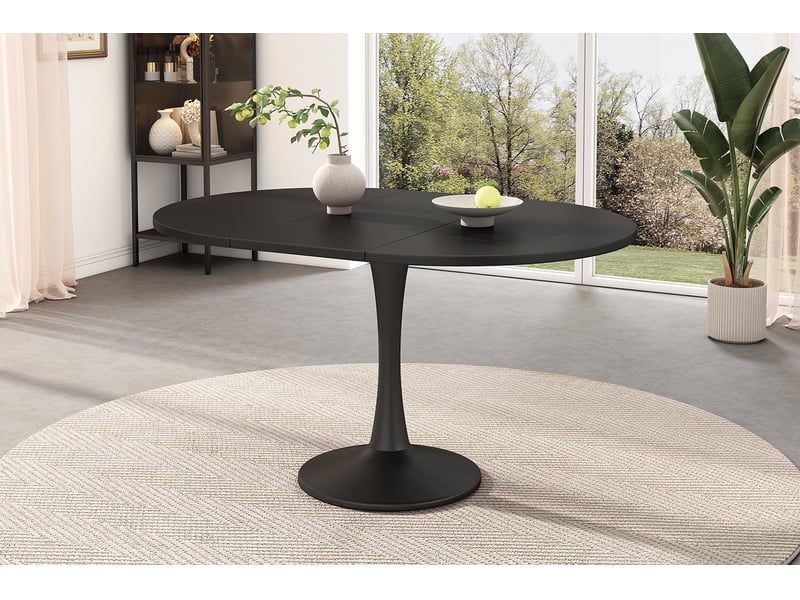 Table à manger 140x100x75 cm, design simple et moderne, ovale extensible, en mdf, noir - Conforama D