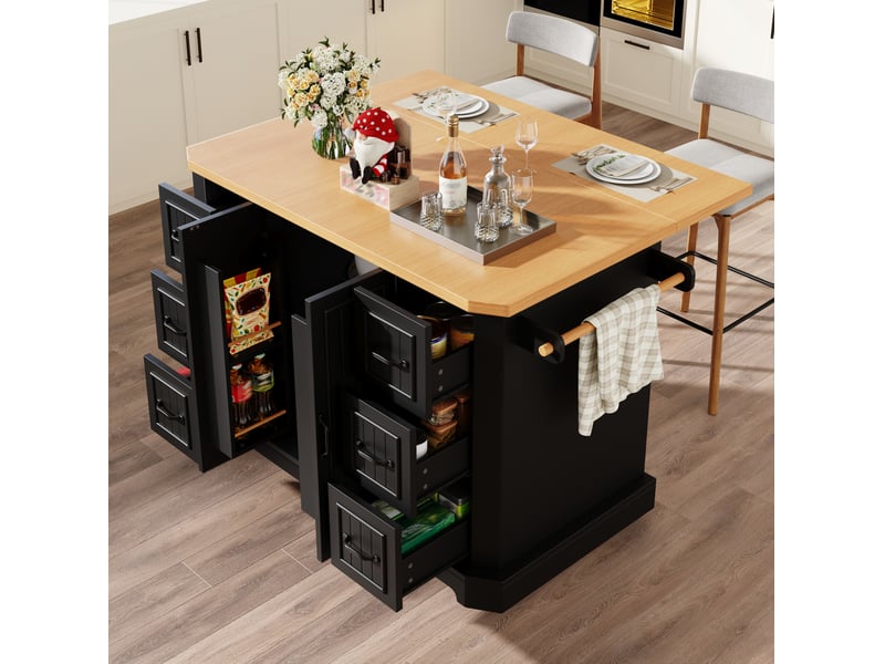  Desserte de cuisine mobile 120x45x91 cm avec 2 portes et 6 tiroirs noire  - Conforama D