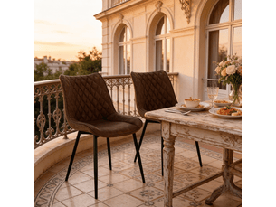 Lot de 2 chaises de salle à manger ergonomiques  - dossier courbé, pieds métal, simili cuir marron