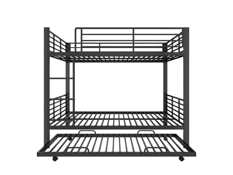  Lit superposé 3 places 140×200 cm avec lit gigogne et barrière - okmyhome- sans matelas, métal noir  - Conforama A