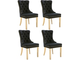 Lot de 4 chaises de salle à manger en velours noir avec accents de rivets, pieds en acier inoxydable plaqué or, sans accoudoirs