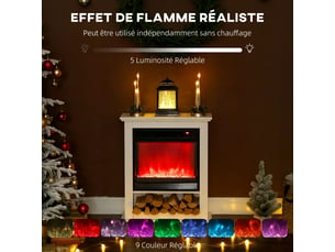 Cheminée électrique 1800w, fausse cheminée décorative, 62,5x20x72,5cm, effet flamme à 9 couleurs et 5 luminosité, blanc