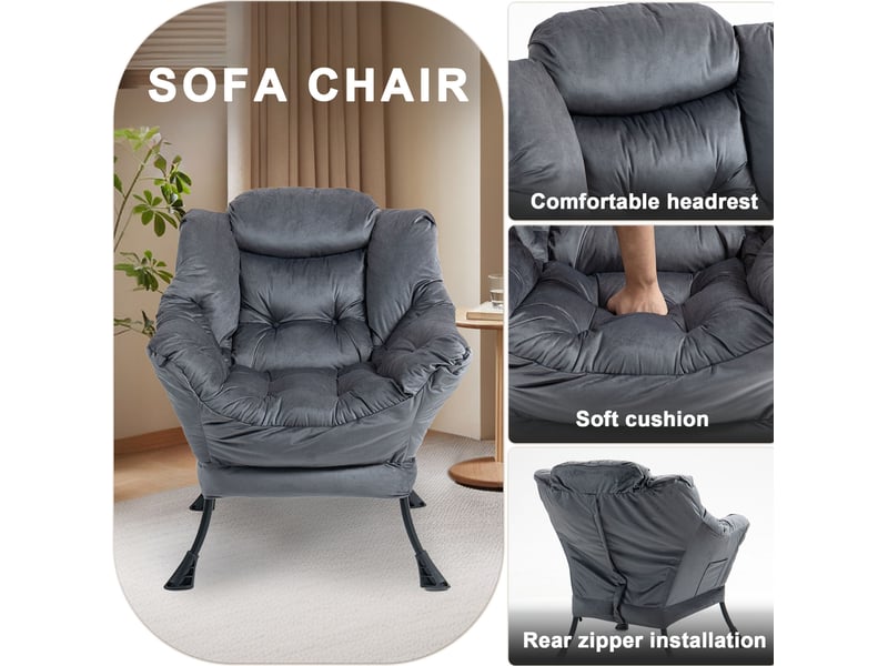  Fauteuil modenvie de relaxation gris foncé avec poche latérale structure métal 75 x 80 x 85 cm  - Conforama E