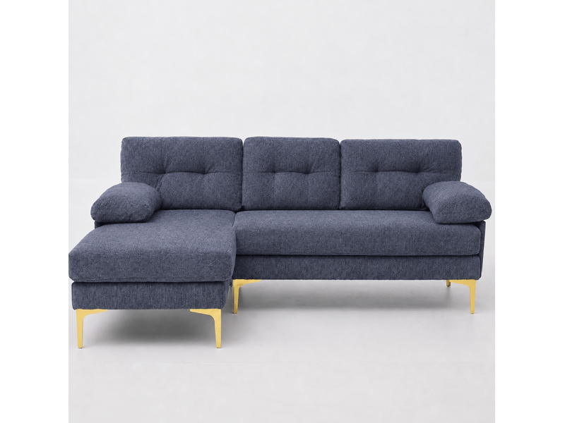 Canapé d'angle 3 places 187,5x130x79 cm avec méridienne réversible, pour salon, pratique, contemporain, en bois, bleu - Conforama A