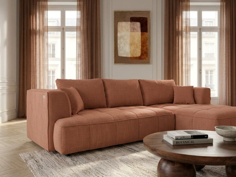 Bobochic canapé d'angle convertible avance-recule électrique clovis tissu lisse orange angle droit CLOVIS - Conforama D