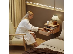 Lot de 2 tables de chevet murales, tables de nuit suspendues avec tiroir, 35x32x22,5cm, étagère ouverte, chêne