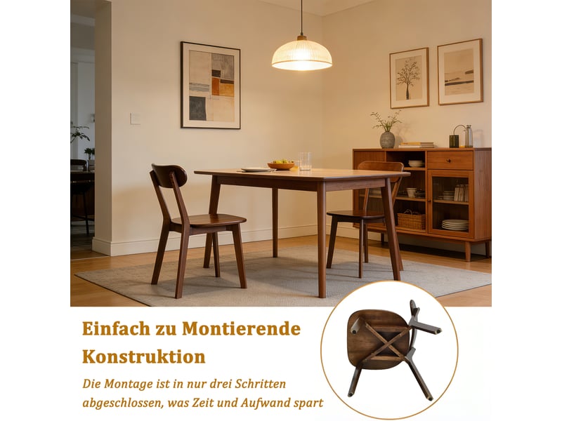  Lot de 2 chaises de salle à manger en bois massif, style mid-century, dossier incurvé ergonomique, pieds inclinés et patins réglables, finition noyer  - Conforama D