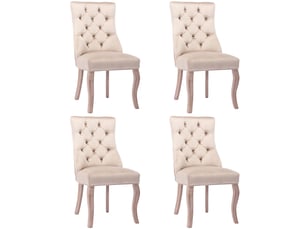 Lot de 4 chaises de salle à manger en velours beige avec dossiers hauts, coutures boutonnées, cadre en bois, sans accoudoirs