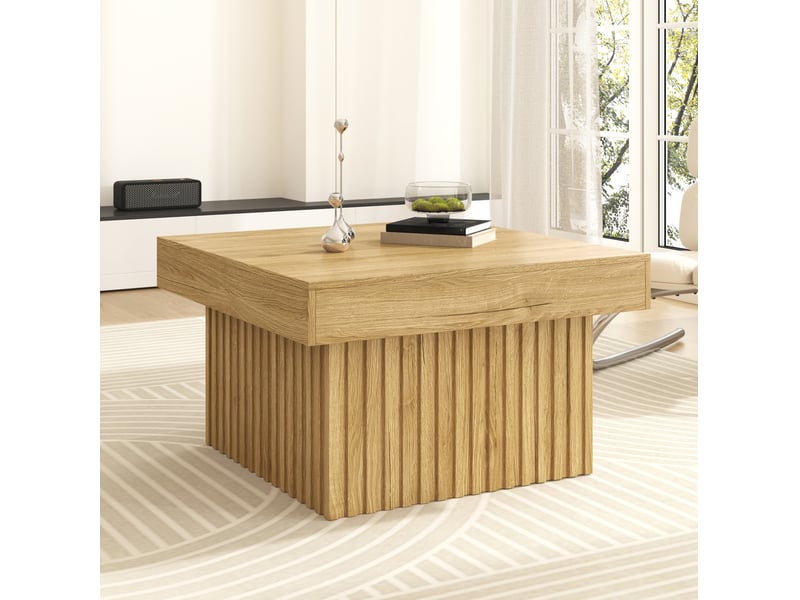  Table basse carrée 79x79x46 cm en panneau de particules et mdf, coloris naturel  - Conforama C