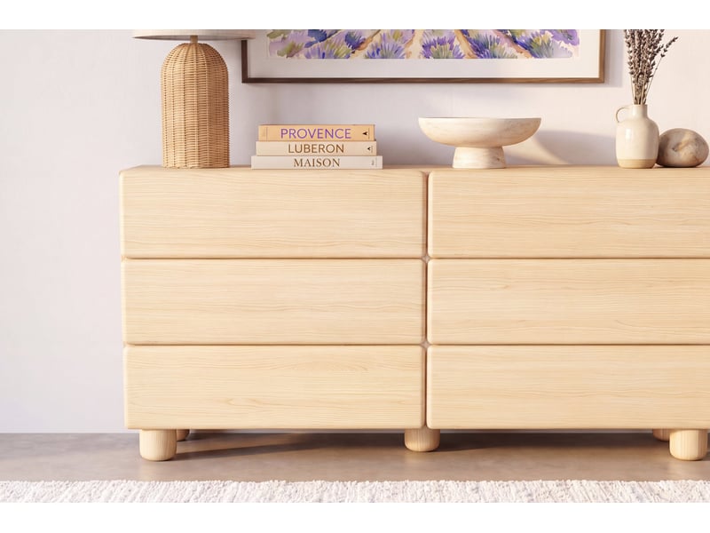  Calanque - buffet 6 tiroirs 160 cm mélaminé chêne clair  - Conforama E