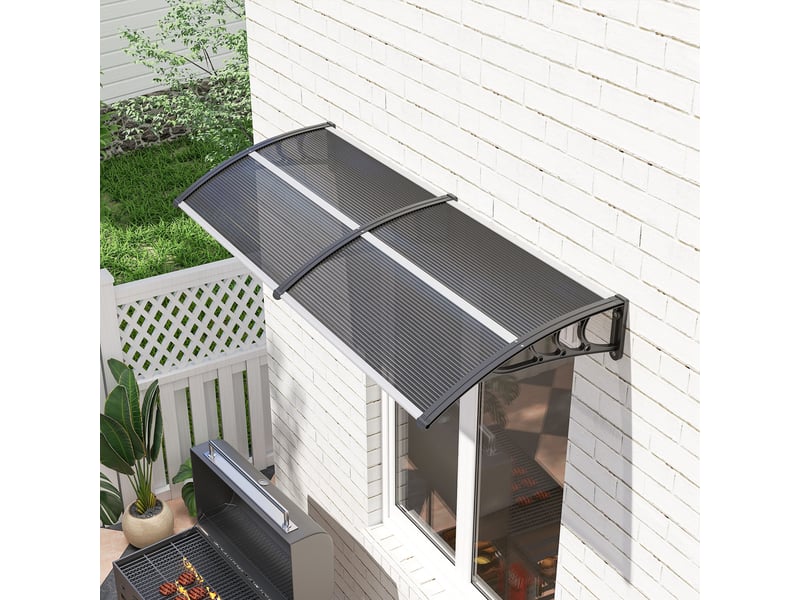  Store extérieur de protection solaire et imperméable 196 x 75 x 23 cm avec revêtement en polycarbonate pour portes et fenêtres, noir  - Conforama D