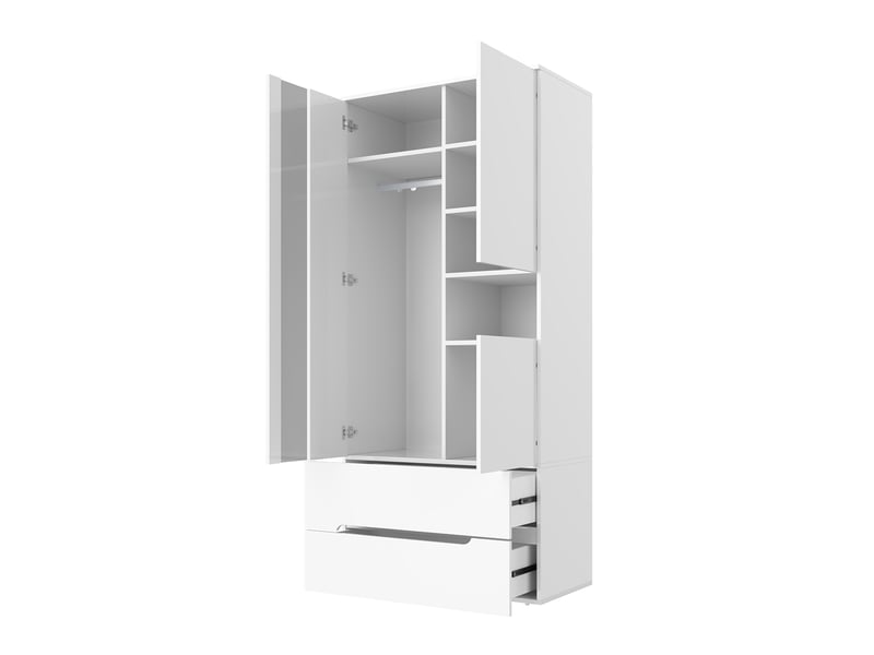 Armoire blanche 3 portes avec éclairage led 90x50x200 cm - penderie 2 tiroirs et 6 étagères - Conforama E