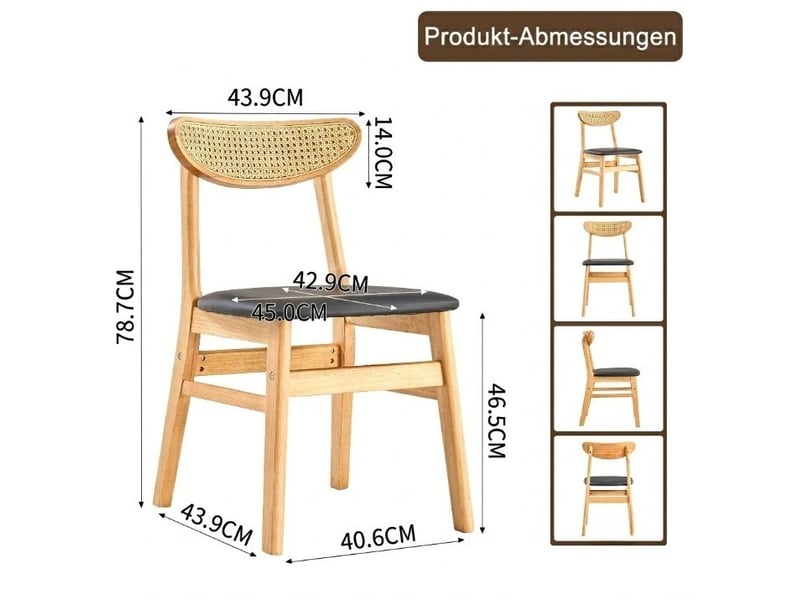  Lot de 2 chaises de salle à manger 45x43,9x78,7cm, chaise cuisine scandinave, dossier en rotin, bois, teinte bois clair  - Conforama C