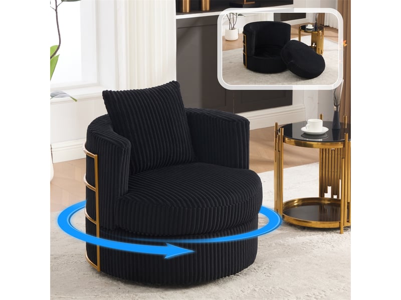  Fauteuil pivotant 360°  76 x 79 x 78 cm – coffre de rangement intégré &amp; coussin inclus –velours côtelé - noir  - Conforama B