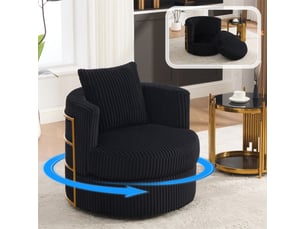 Fauteuil pivotant 360° 76 x 79 x 78 cm – coffre de rangement intégré & coussin inclus –velours côtelé - noir