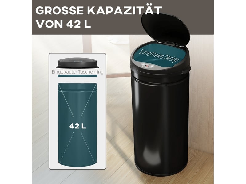 Poubelle à capteur 42 l en acier inoxydable noir avec fermeture douce - Conforama E
