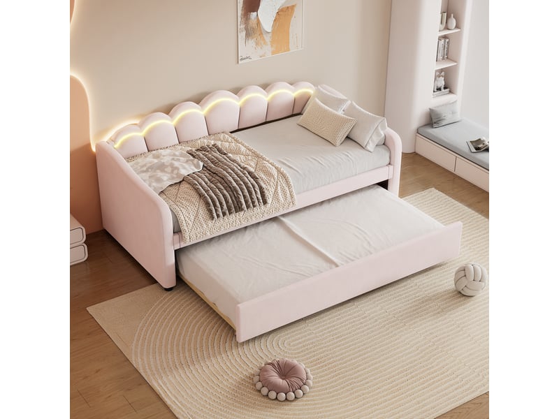  Lit jour avec tiroir en velours rose 90x200 cm  - Conforama E
