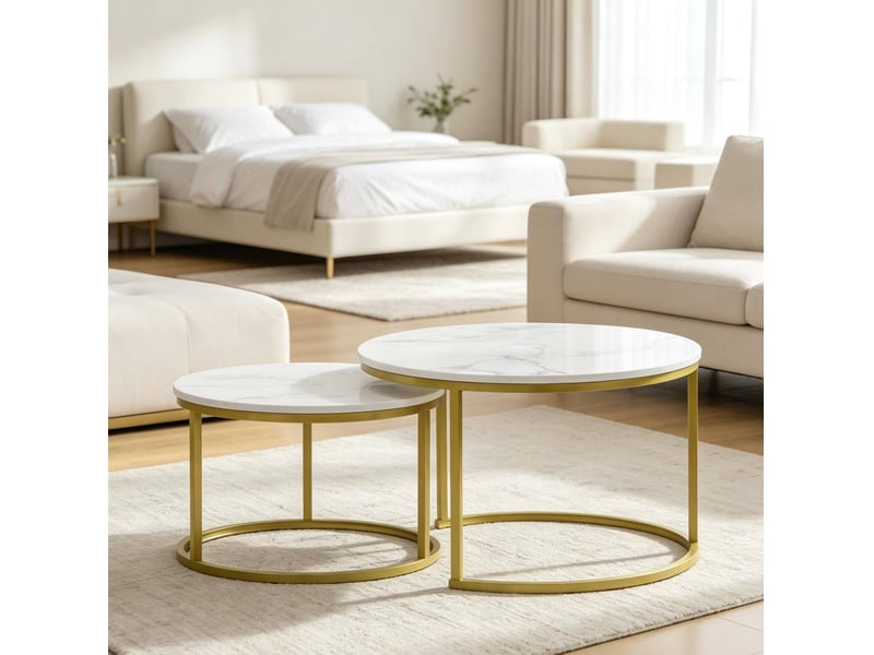  Tables basses gigognes 74x46,3 cm en panneau de particules et métal blanc et doré  - Conforama E