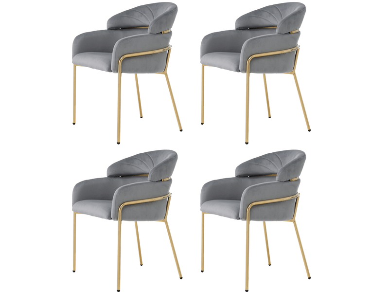  Lot de 4 chaises de salle à manger 54 x 57 cm – gris – velours, accoudoirs et pieds métalliques stables  - Conforama A