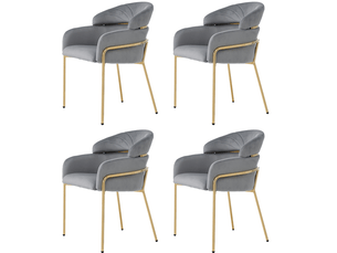 Lot de 4 chaises de salle à manger 54 x 57 cm – gris – velours, accoudoirs et pieds métalliques stables