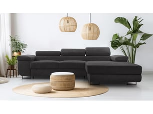 Canapé d'angle droit convertible <strong>AX LIVING </strong> <strong>Arborio</strong> 4 places Velours côtelé gris avec coffre de rangement
