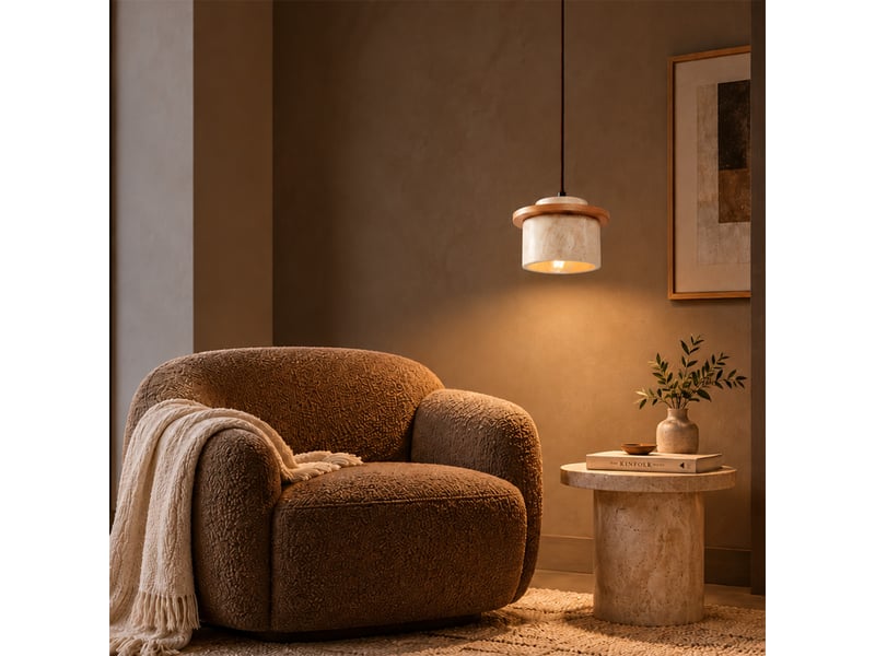  Suspension design en travertin et bois effet chêne iris  - Conforama E