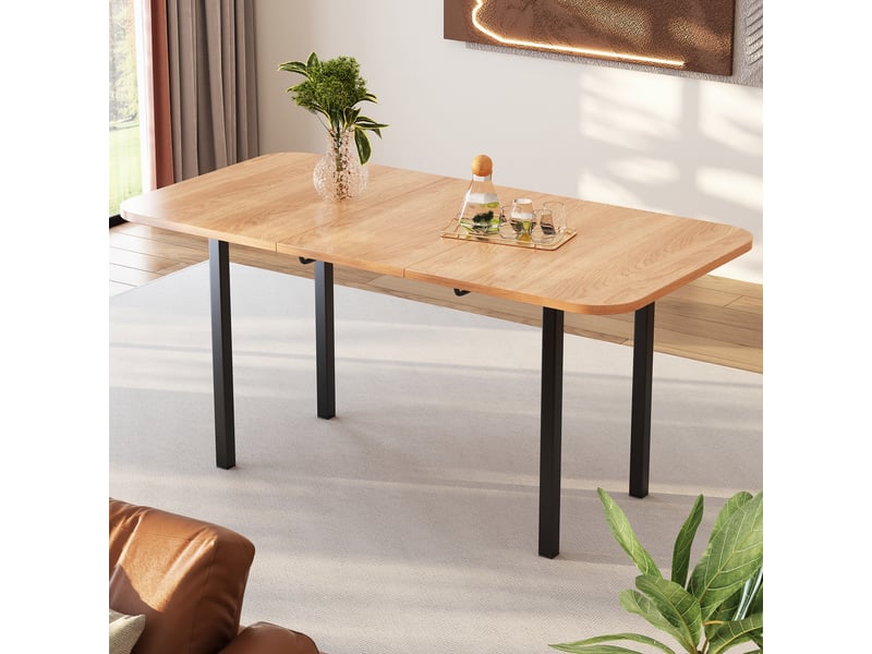  Table à manger extensible 120-160 cm, 4 à 6 personnes, bois naturel, pieds en alliage Jamama eleni - Conforama R