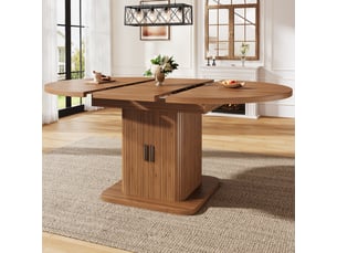 Table à manger extensible 110–149,8 cm avec rangement, portes coulissantes, étagère amovible, noyer et noir