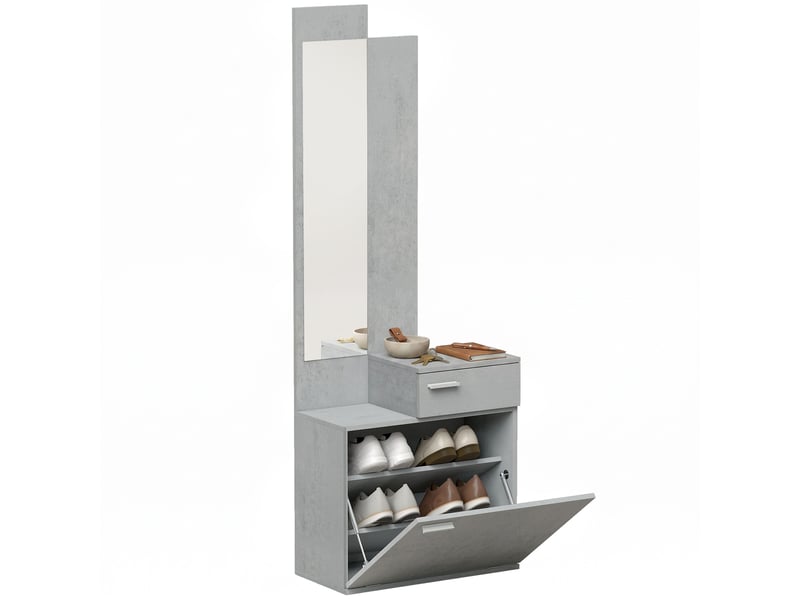  Ensemble meuble d'entrée avec miroir, tiroir 61 x 30 x 170 cm gris  - Conforama A
