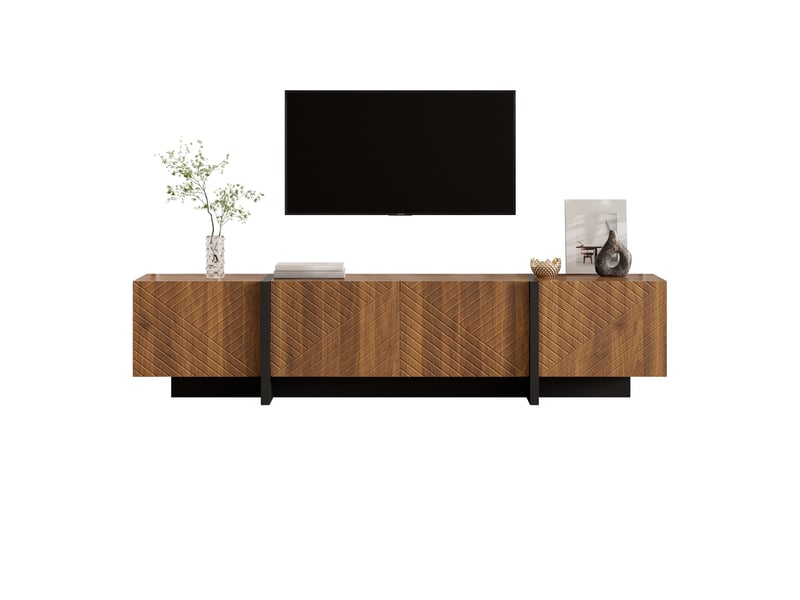  Meuble tv portes de rangement mdf meuble de rangement organisation gain de place design contemporain décor noyer OPULERANE TRADING LTD - Conforama A