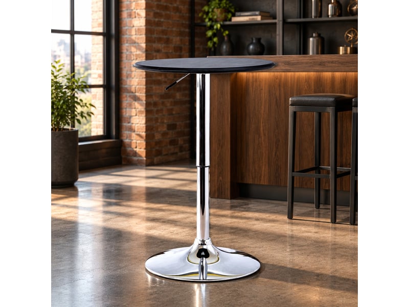  Table de bar ronde réglable avec plateau pivotant à 360 degrés, base chromée et revêtement en cuir synthétique pour cuisine et salon  - Conforama C