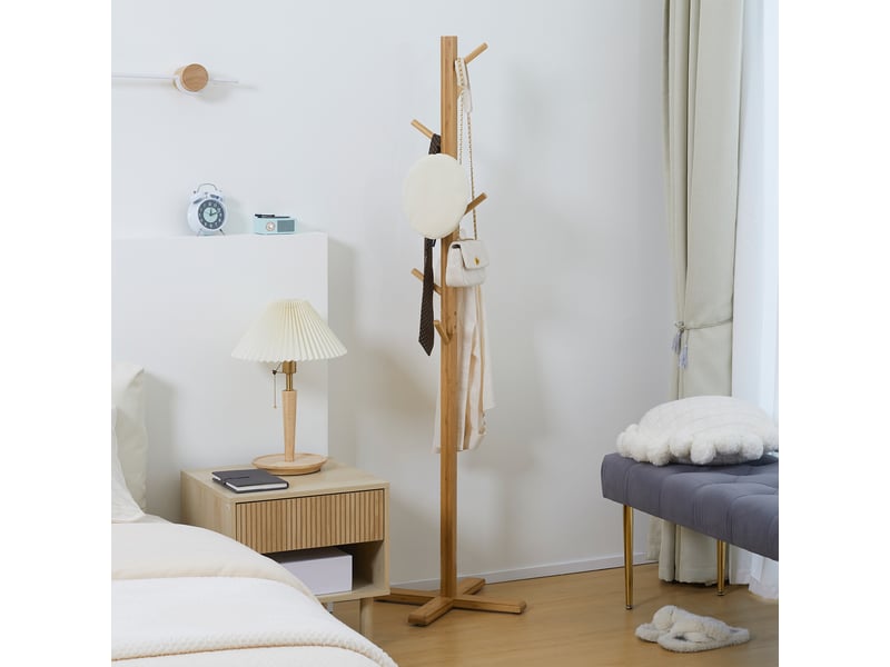 Porte-manteau en bambou avec 8 crochets, pour entrée, chambre, buanderie, bois naturel - Conforama D