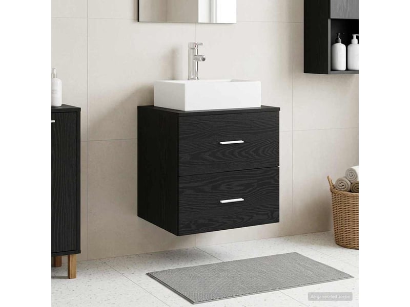  Vanité de lavabo mural, meuble de rangement chêne noir 49.5x41x62.5 cm  - Conforama B