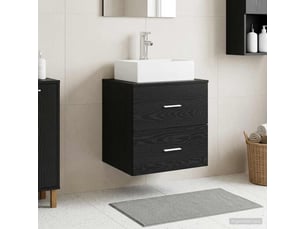 Vanité de lavabo mural, meuble de rangement chêne noir 49.5x41x62.5 cm
