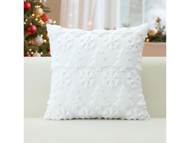 Lot de 2 housses de coussin 45x45cm, coton-polyester – fermeture éclair, pour canapé, lit et chaise-blanc + vert - Conforama E
