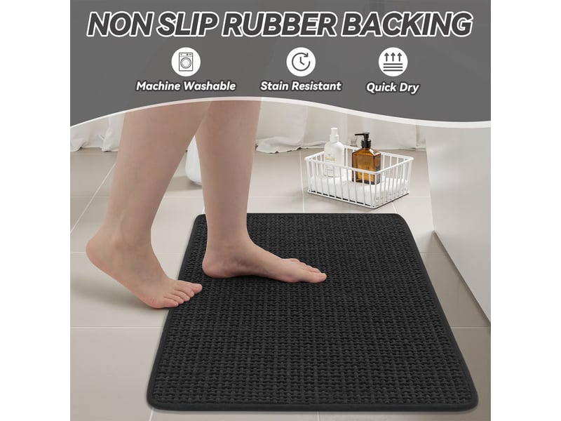  Tapis de bain en chenille antidérapant - 17 x 40 pouces - noir  - Conforama D
